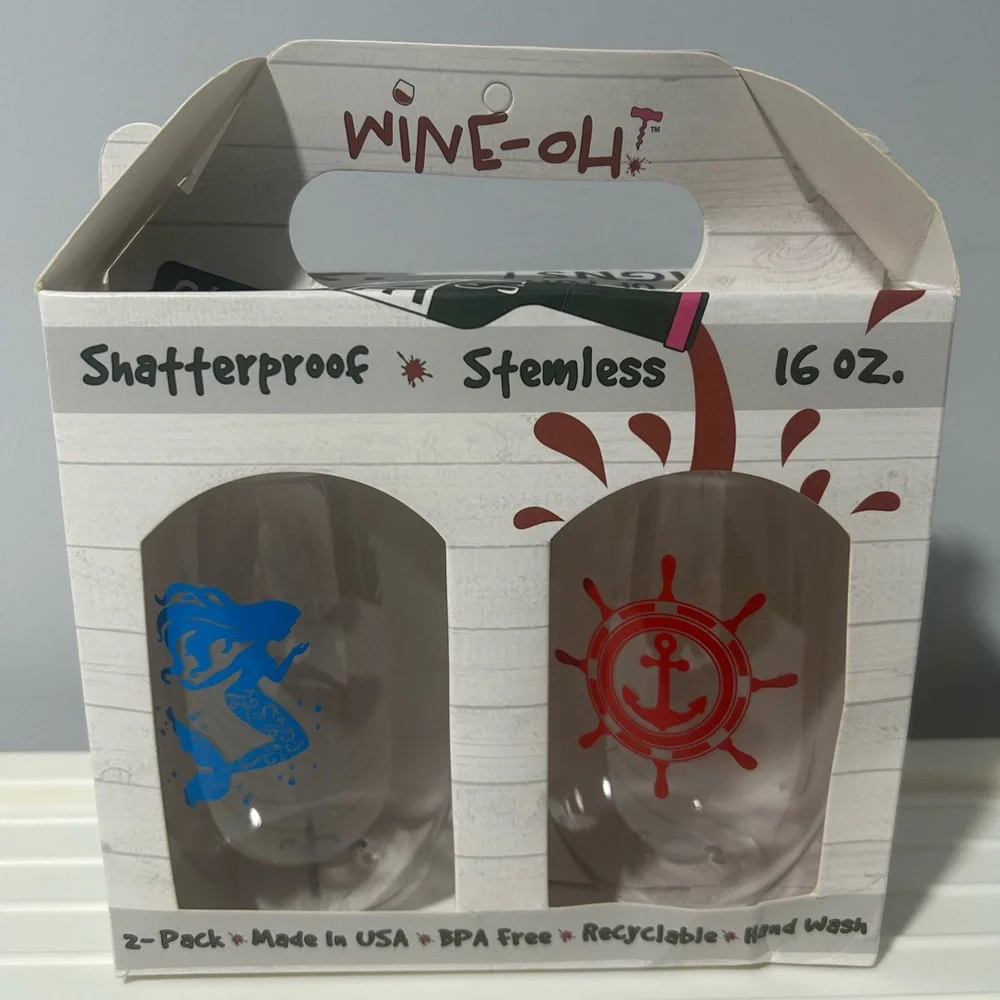 Nautical Shatterproof Stemless Plastic Wine Glasses (pack of 2)